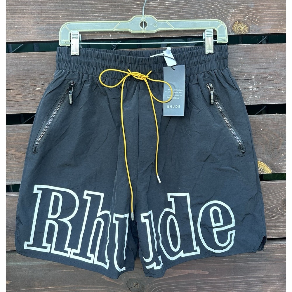 RHUDE Logo Nylon Black Shorts Men's New With Tags Size Large